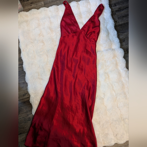 Vtg 90s Ox Blood Satin Slip Dress - Picture 3 of 7